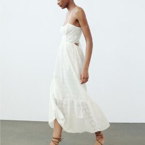 🤍 ZARA OPENWORK EMBROIDERY MIDI DRESS